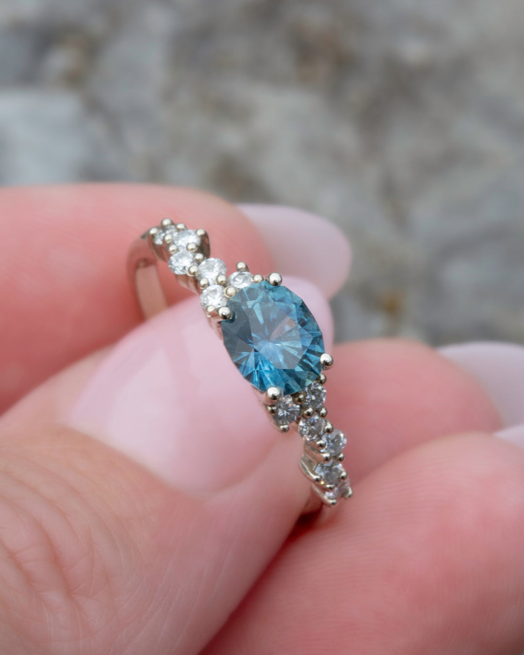 Teal Montana Oval Sapphire & Diamond East West Engagement Ring