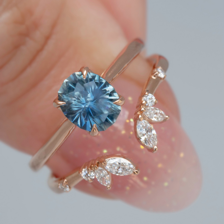 Teal Montana Sapphire Solitaire Engagement Ring Set 14K Gold