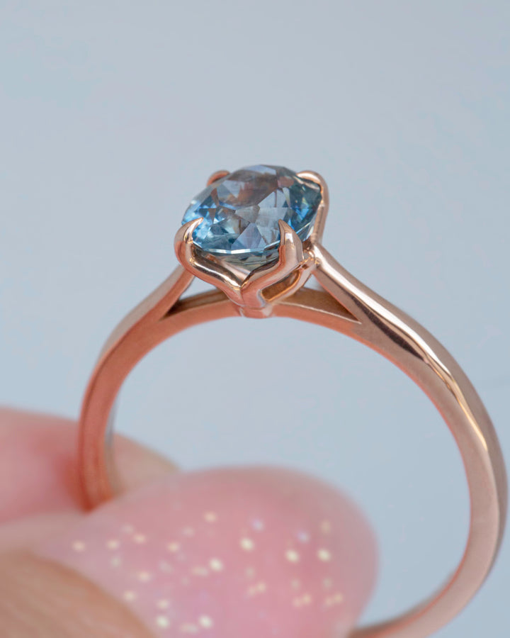 Teal Montana Sapphire Solitaire Engagement Ring Set 14K Gold