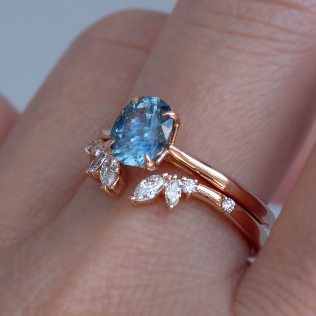 Teal Montana Sapphire Solitaire Engagement Ring Set 14K Gold