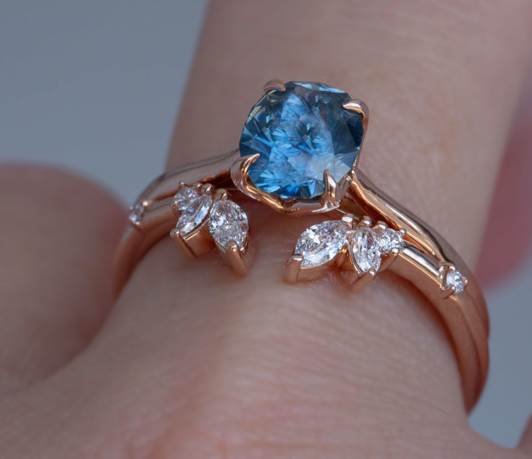 Teal Montana Sapphire Solitaire Engagement Ring Set 14K Gold