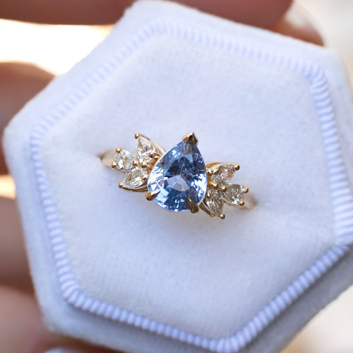 Pastel Blue Pear Sapphire and Diamond Ring