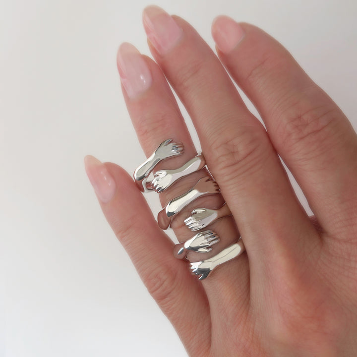 Hug Ring 925 Solid Sterling Silver,Hands Ring,Hugging Hands Ring