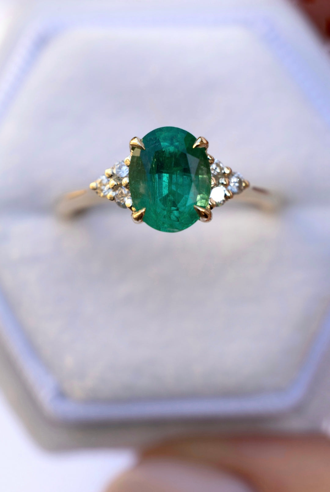 Natural Emerald Engagement Ring w/ Diamonds