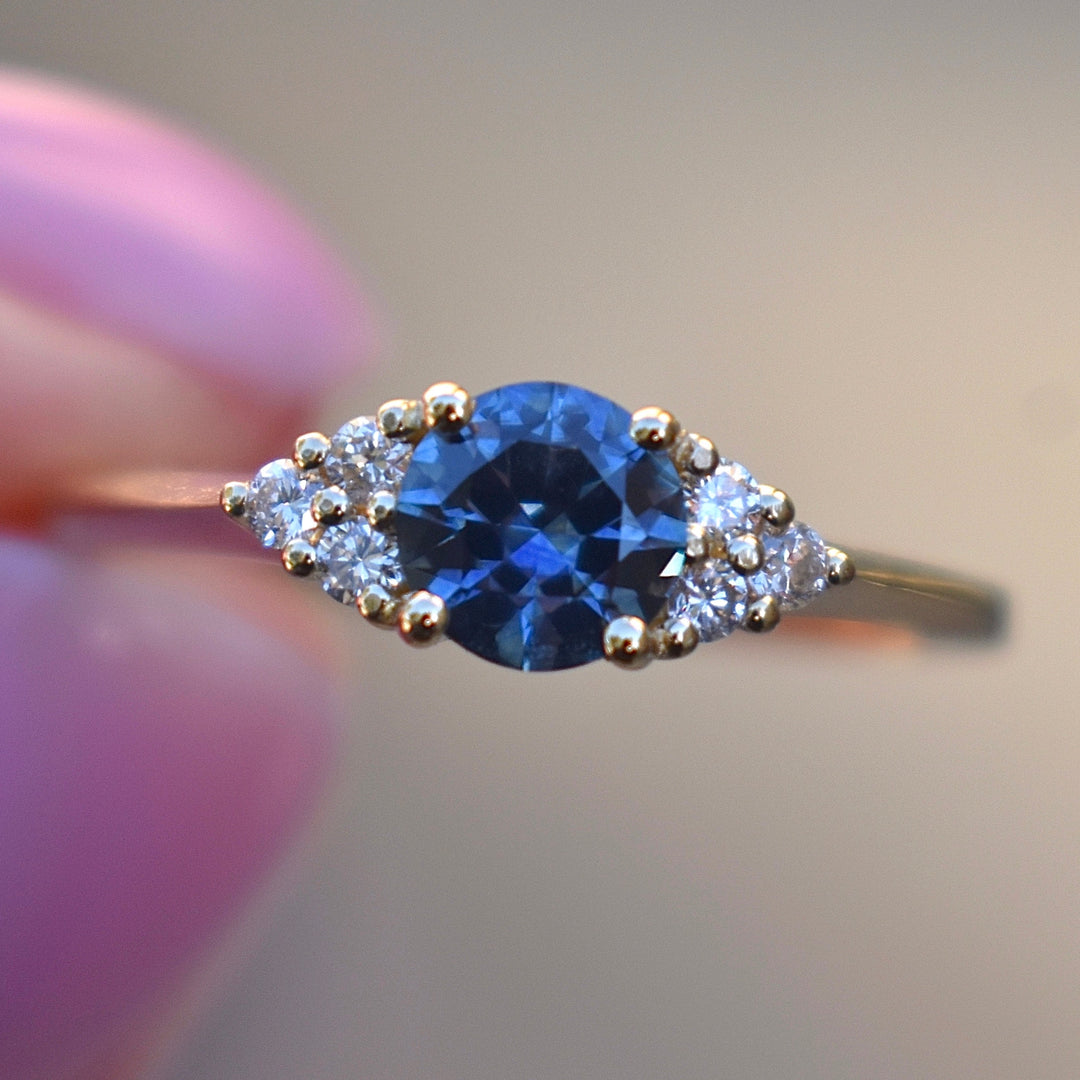 Teal Blue Montana Sapphire Ring with Diamonds 14K Gold, Teal Sapphire Engagement Ring.Best Seller!