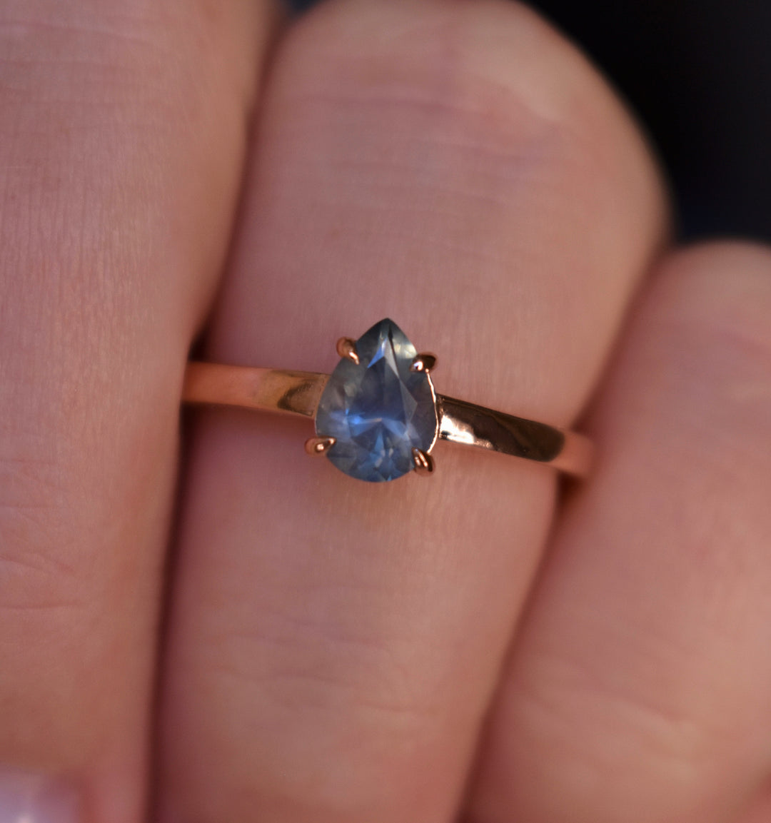 Montana Sapphire Solitaire Ring Pear Shape 14K Gold,Solitaire Engagement Ring