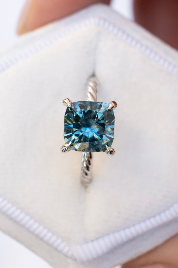 3 ct Montana Teal Sapphire Solitaire Engagement Ring 14K Gold