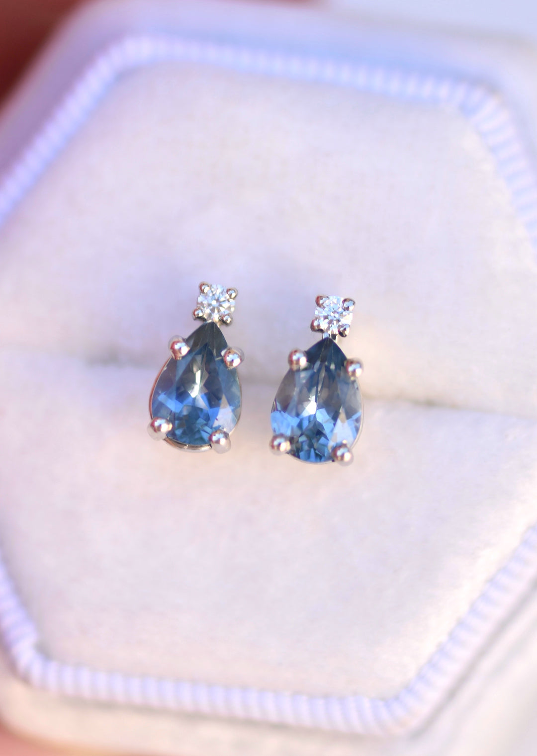 Montana Sapphire Earrings w/ Diamonds 14K Gold