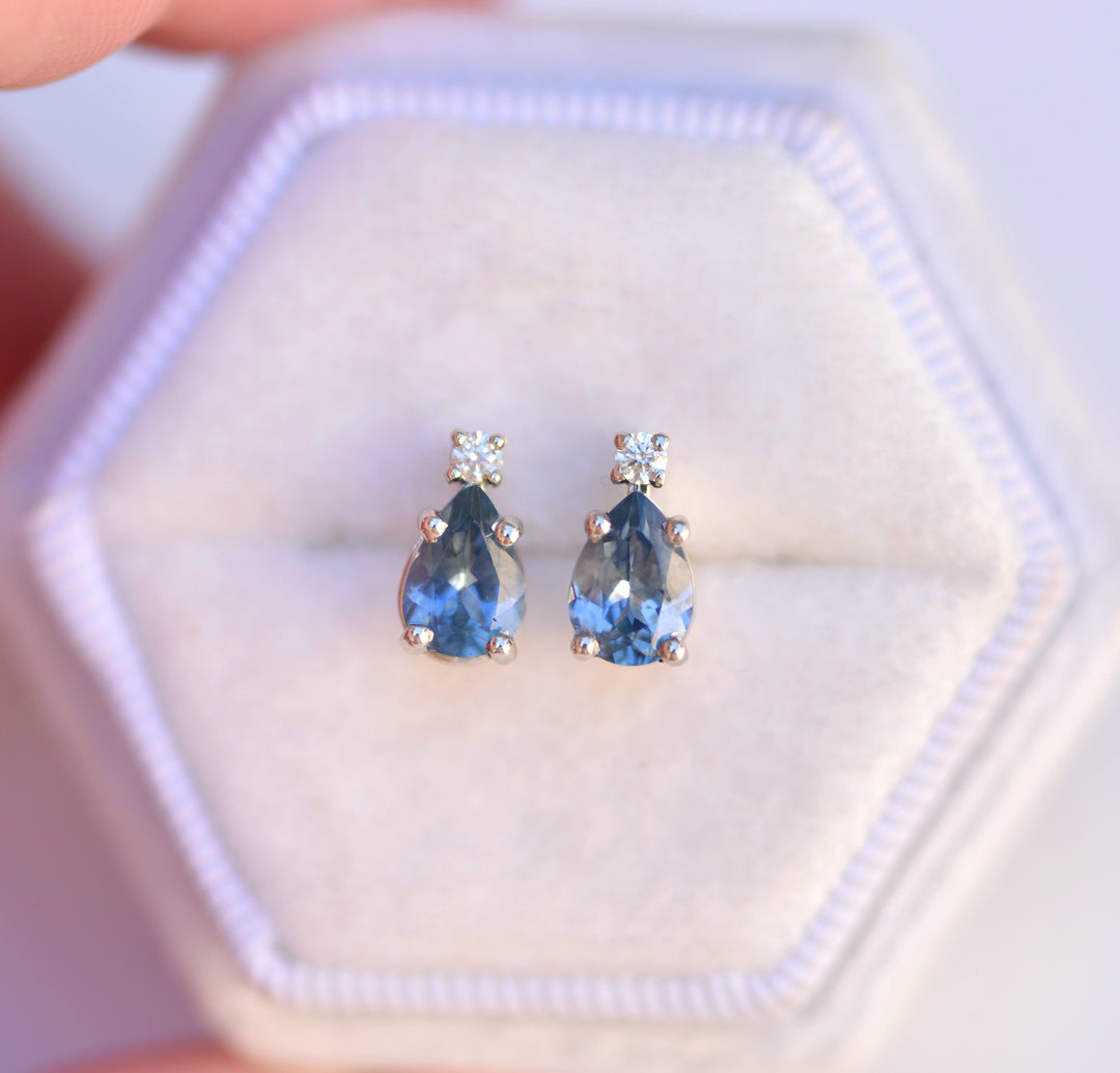 Montana Sapphire Earrings w/ Diamonds 14K Gold