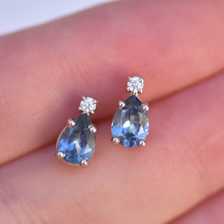 Montana Sapphire Earrings w/ Diamonds 14K Gold