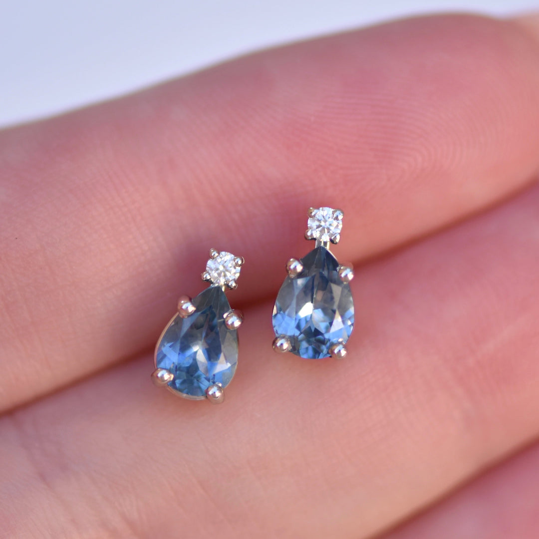 Montana Sapphire Earrings w/ Diamonds 14K Gold