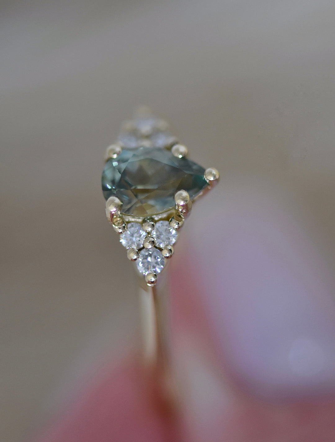 Seafoam Green Montana Sapphire Engagement Ring Set 14K Gold