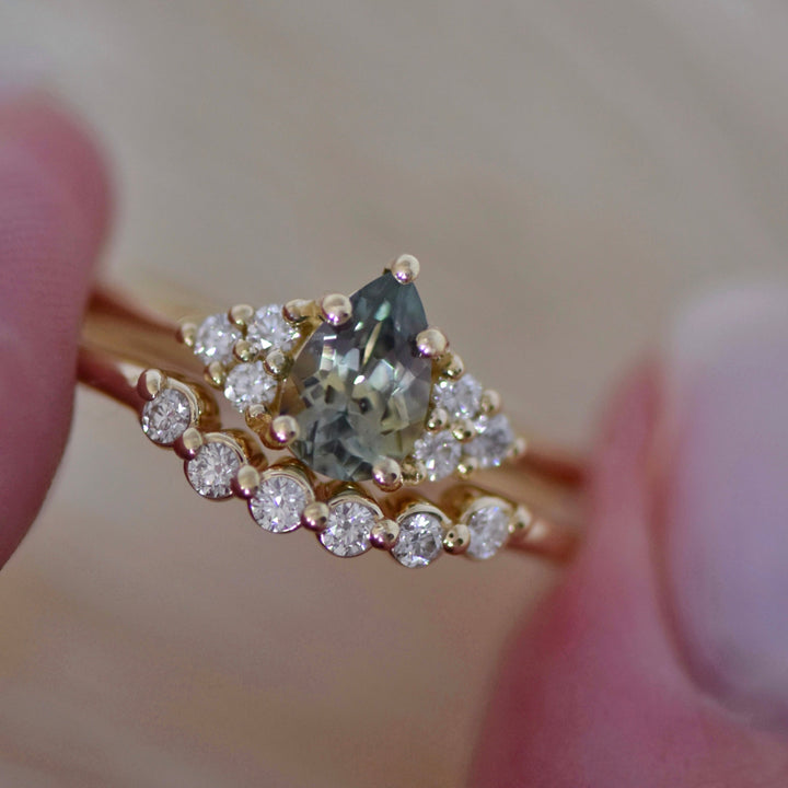 Seafoam Green Montana Sapphire Engagement Ring Set 14K Gold