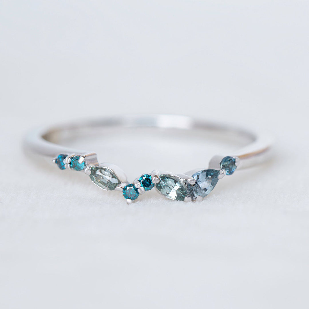 Mountain Inspired Sapphire and Diamond Wedding Band 14K Gold