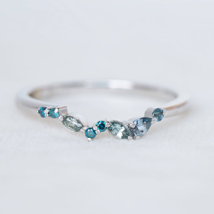 Mountain Inspired Sapphire and Diamond Wedding Band 14K Gold