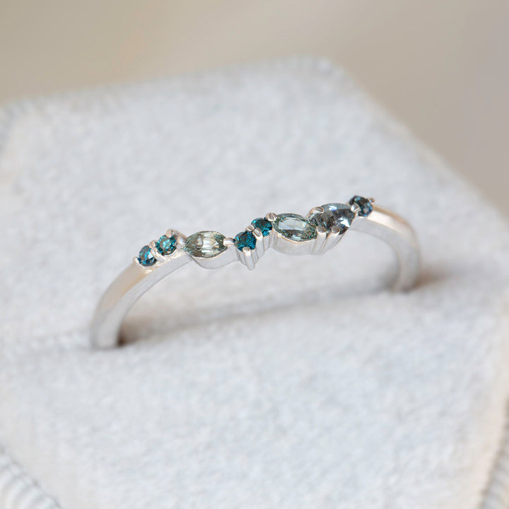 Mountain Inspired Sapphire and Diamond Wedding Band 14K Gold