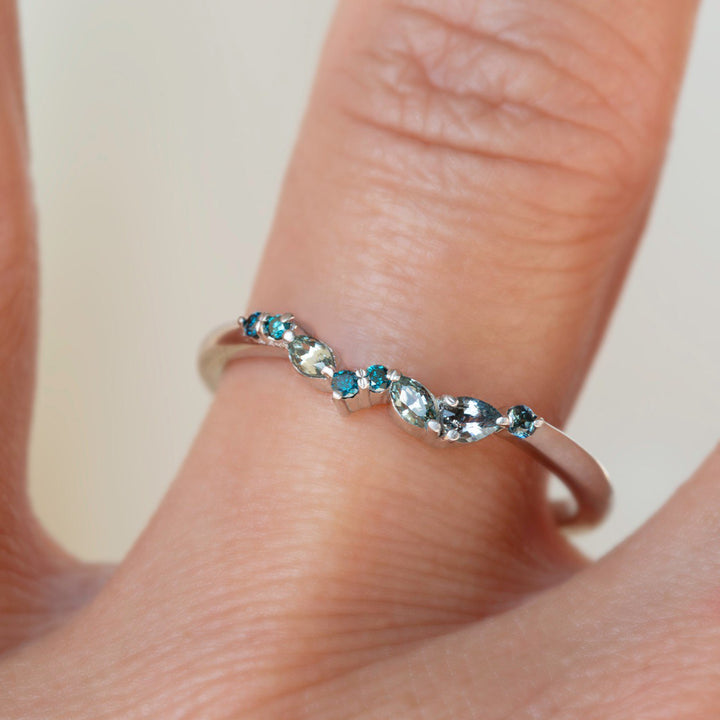 Mountain Inspired Sapphire and Diamond Wedding Band 14K Gold
