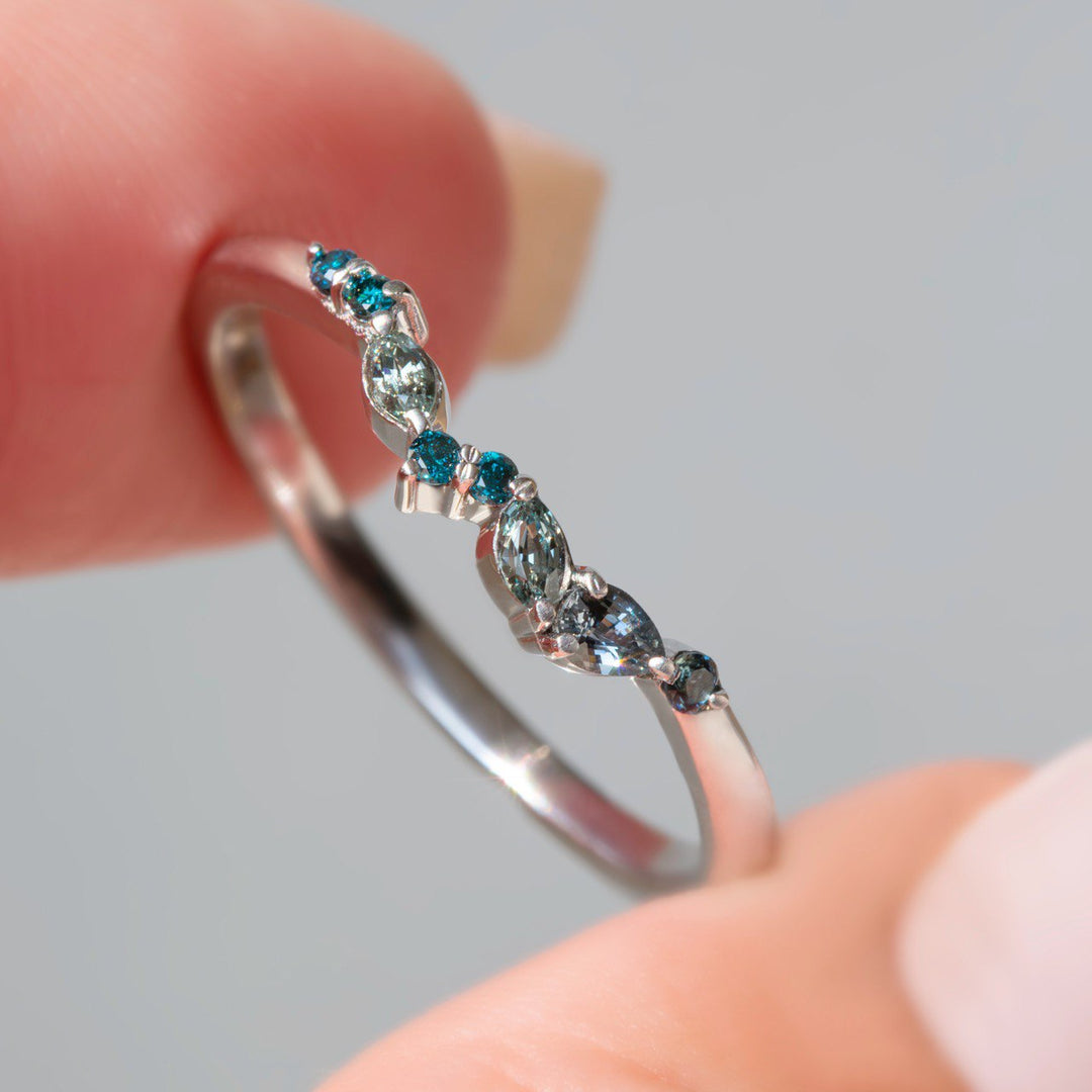 Mountain Inspired Sapphire and Diamond Wedding Band 14K Gold