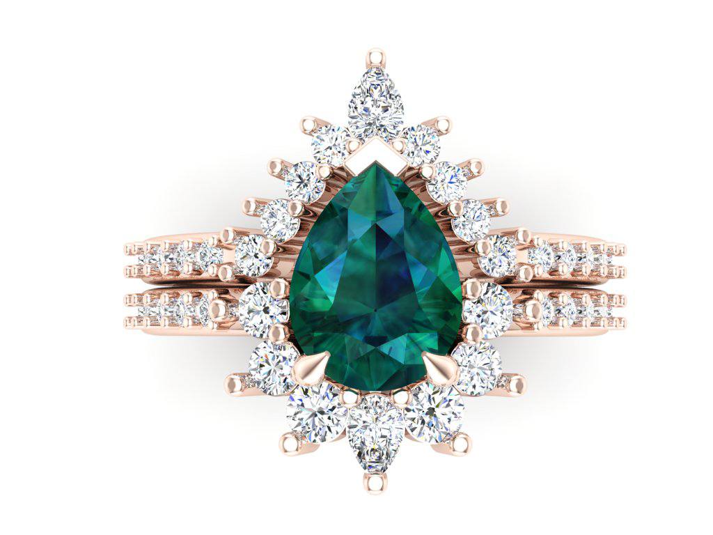 Custom Order Nesting Engagement Ring Set w/ Montana Sapphire 14K Gold