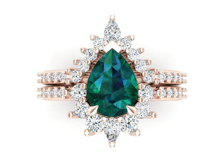Custom Order Nesting Engagement Ring Set w/ Montana Sapphire 14K Gold
