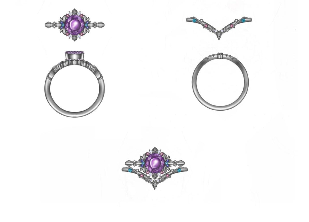 Custom Order 1.81ct Vivid Purple Sapphire Ring Set