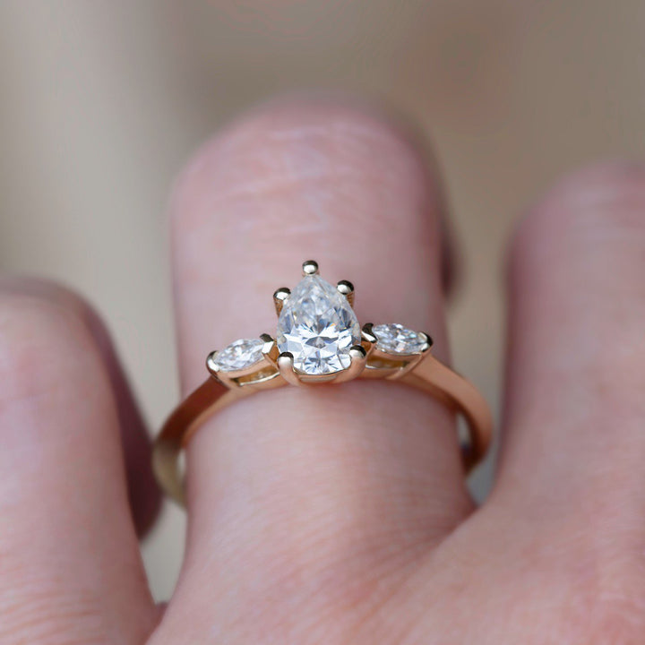 Lab Grown Diamond Three Stone Engagement Ring 14K Gold