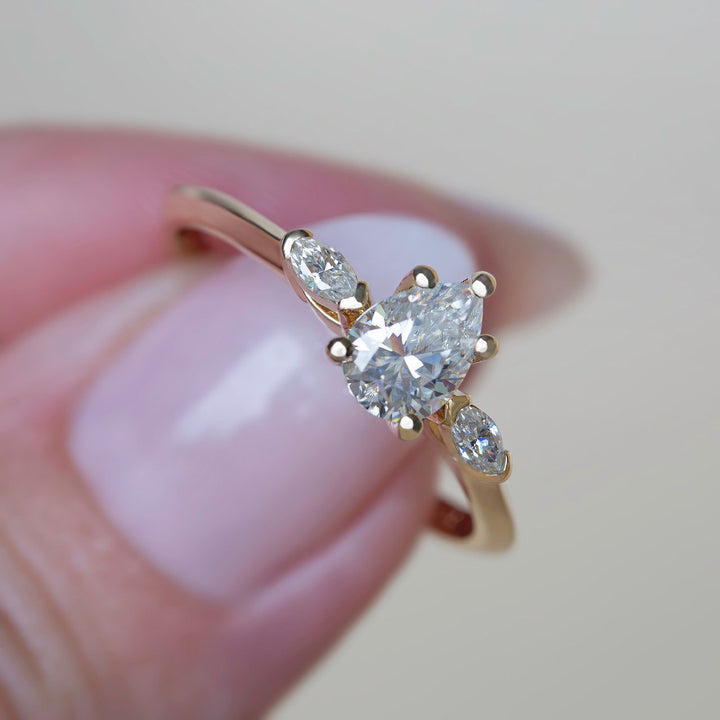 Lab Grown Diamond Three Stone Engagement Ring 14K Gold