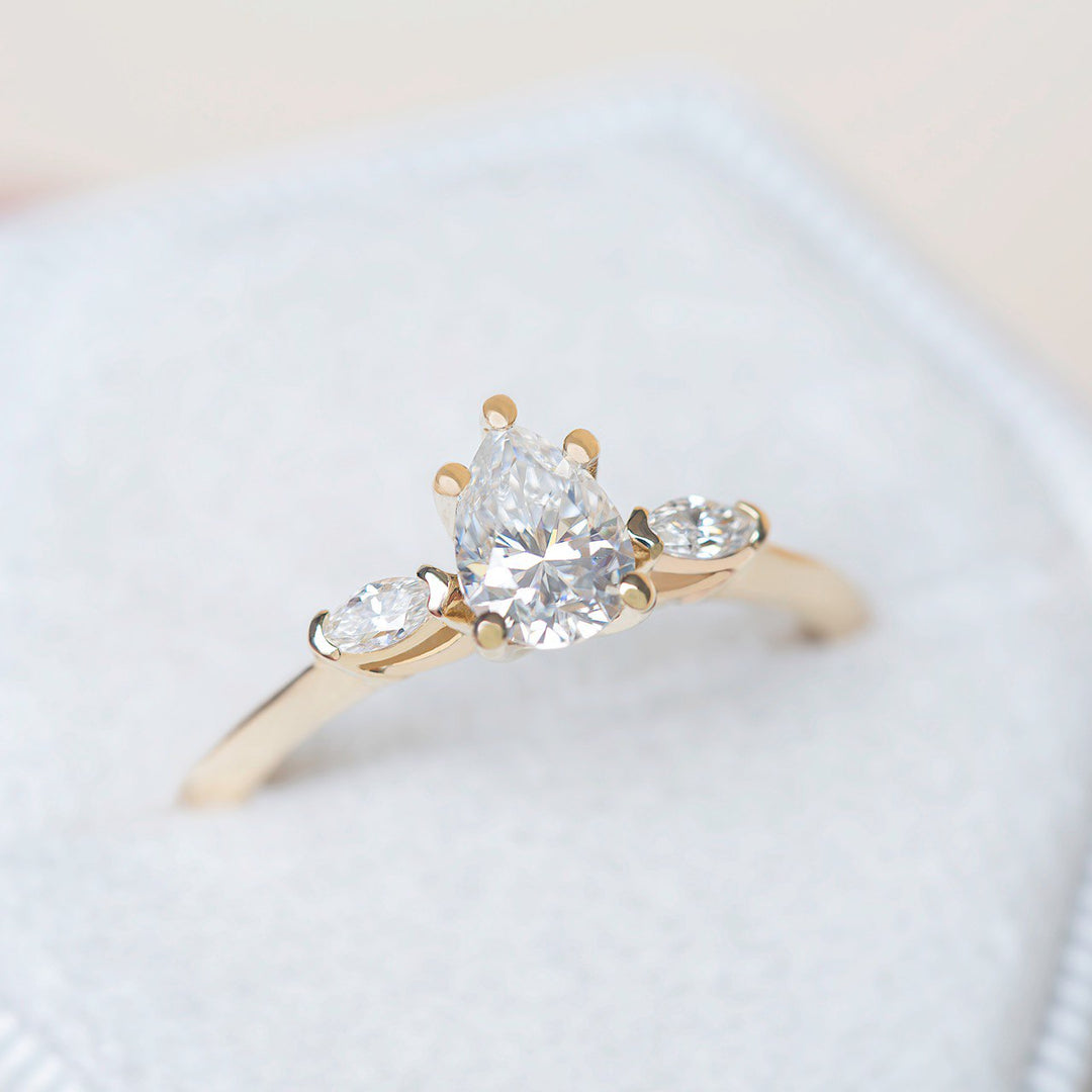 Lab Grown Diamond Three Stone Engagement Ring 14K Gold
