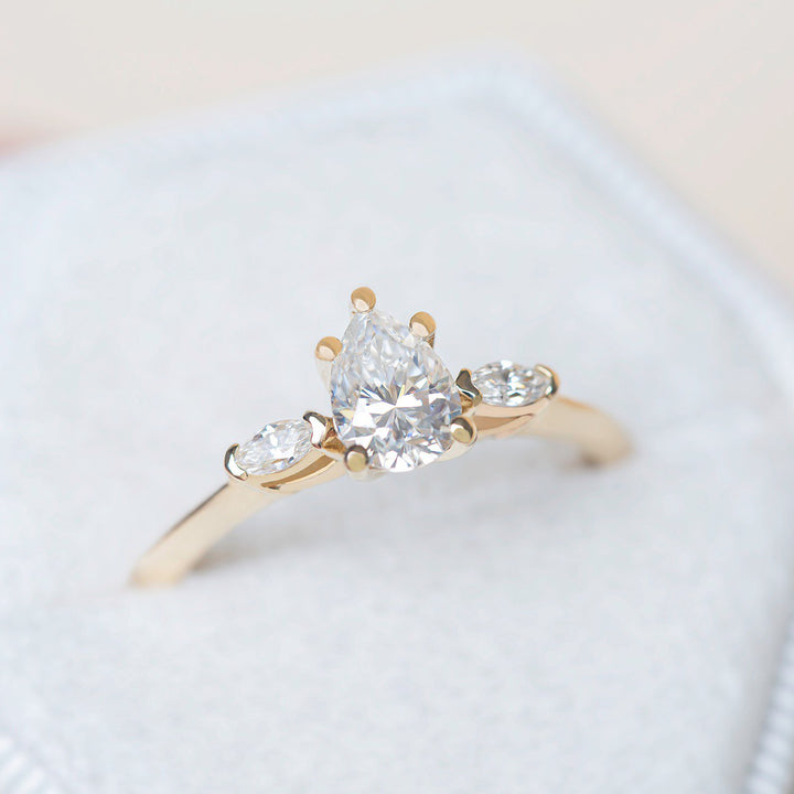 Lab Grown Diamond Three Stone Engagement Ring 14K Gold