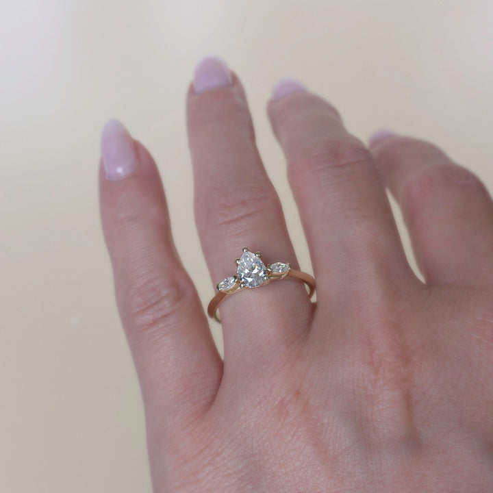 Lab Grown Diamond Three Stone Engagement Ring 14K Gold