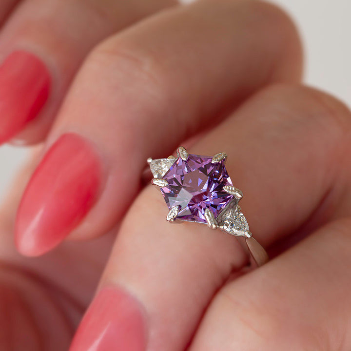 Pink Sapphire & Diamond Floral Engagement Ring Set 14K Gold