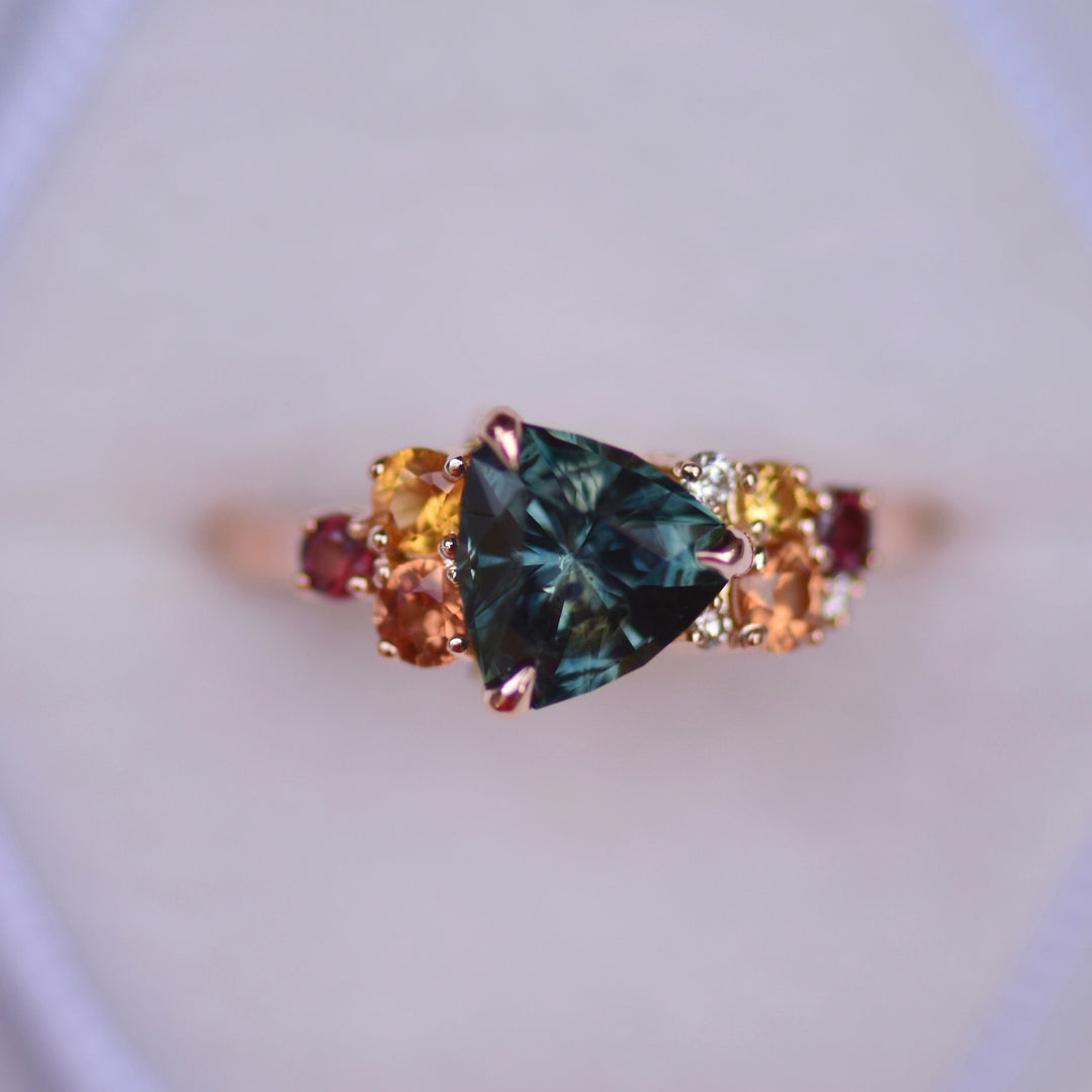 Trillion Cut Teal Montana Sapphire Engagement Ring
