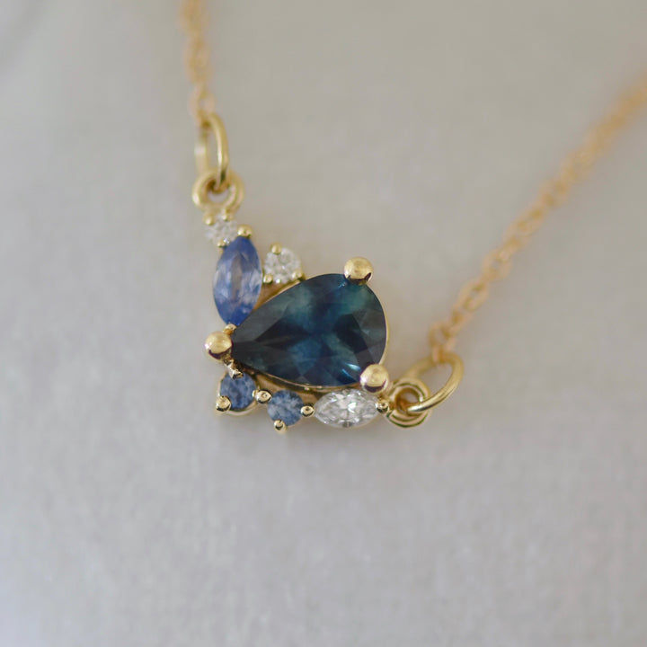 Pear Montana Sapphire Cluster Necklace 14K Gold