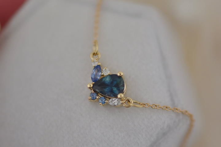 Pear Montana Sapphire Cluster Necklace 14K Gold