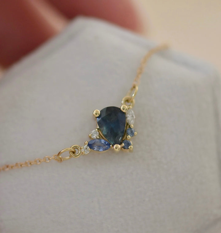 Pear Montana Sapphire Cluster Necklace 14K Gold