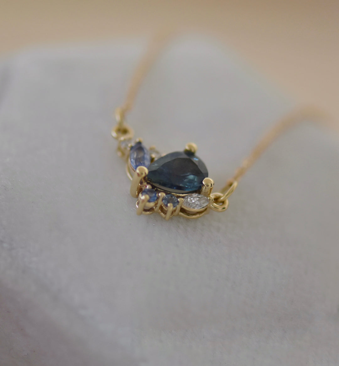 Pear Montana Sapphire Cluster Necklace 14K Gold