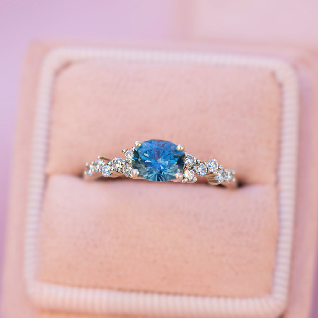 Teal Montana Oval Sapphire & Diamond East West Engagement Ring