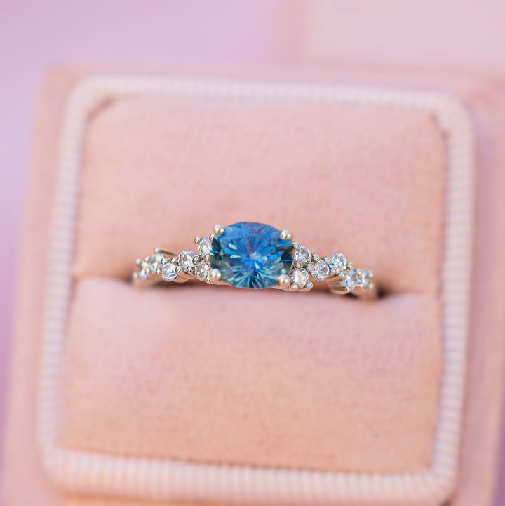 Teal Montana Oval Sapphire & Diamond East West Engagement Ring
