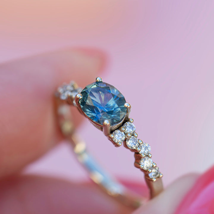 Teal Montana Oval Sapphire & Diamond East West Engagement Ring