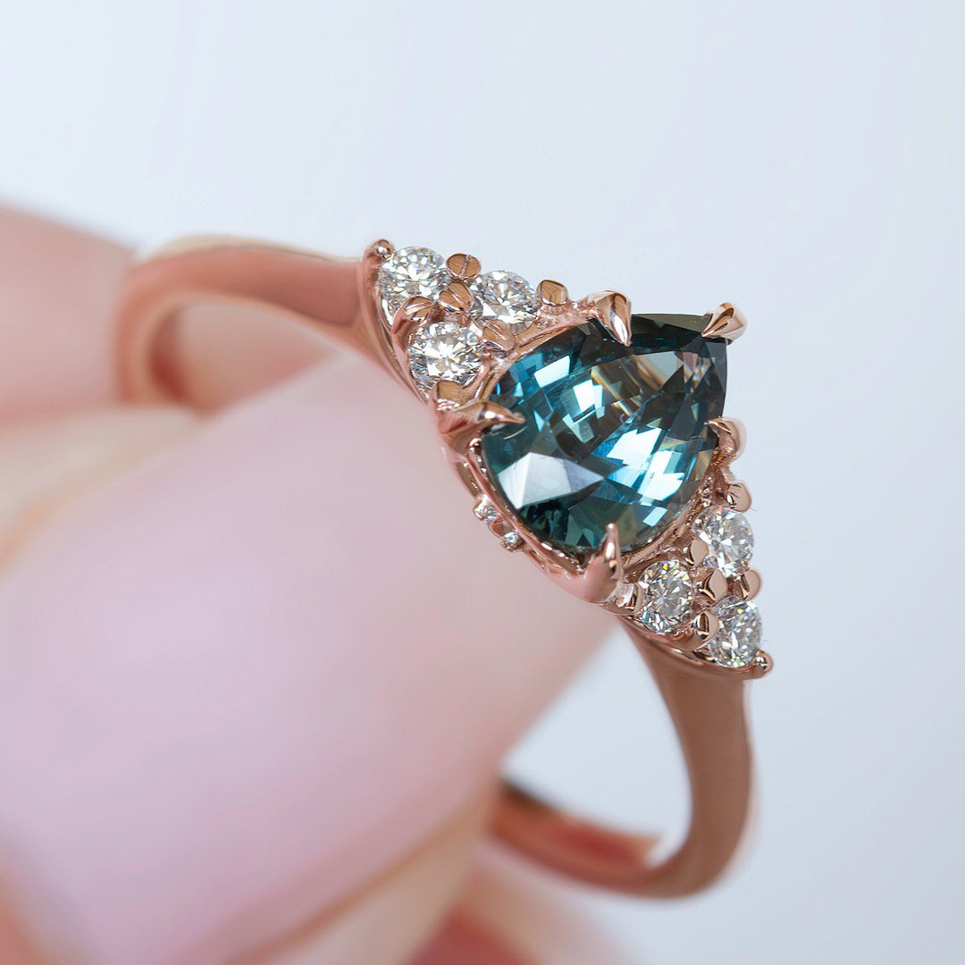 Teal Sapphire Engagement Ring Pear Shape 14K Rose Gold