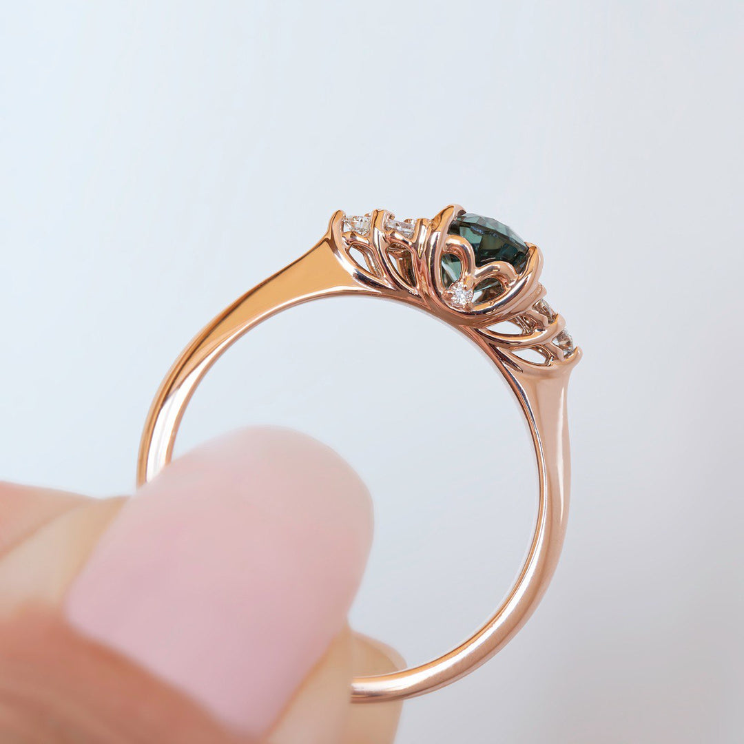 Teal Sapphire Engagement Ring Pear Shape 14K Rose Gold