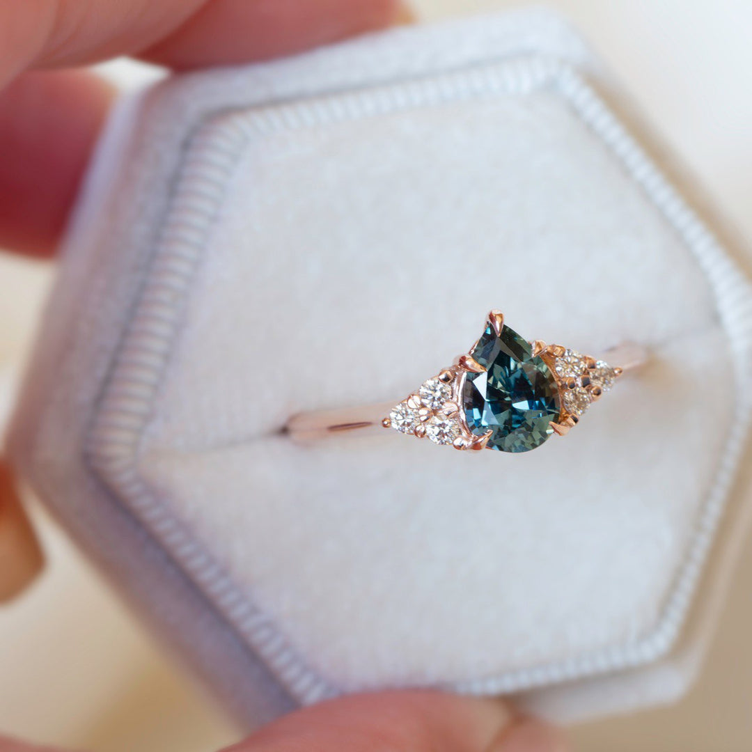 Teal Sapphire Engagement Ring Pear Shape 14K Rose Gold