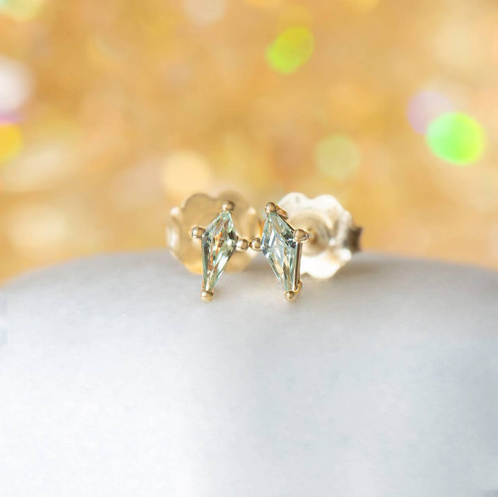 Lab-Grown Green Sapphire 14K Gold Geometric Earring Sapphire Studs