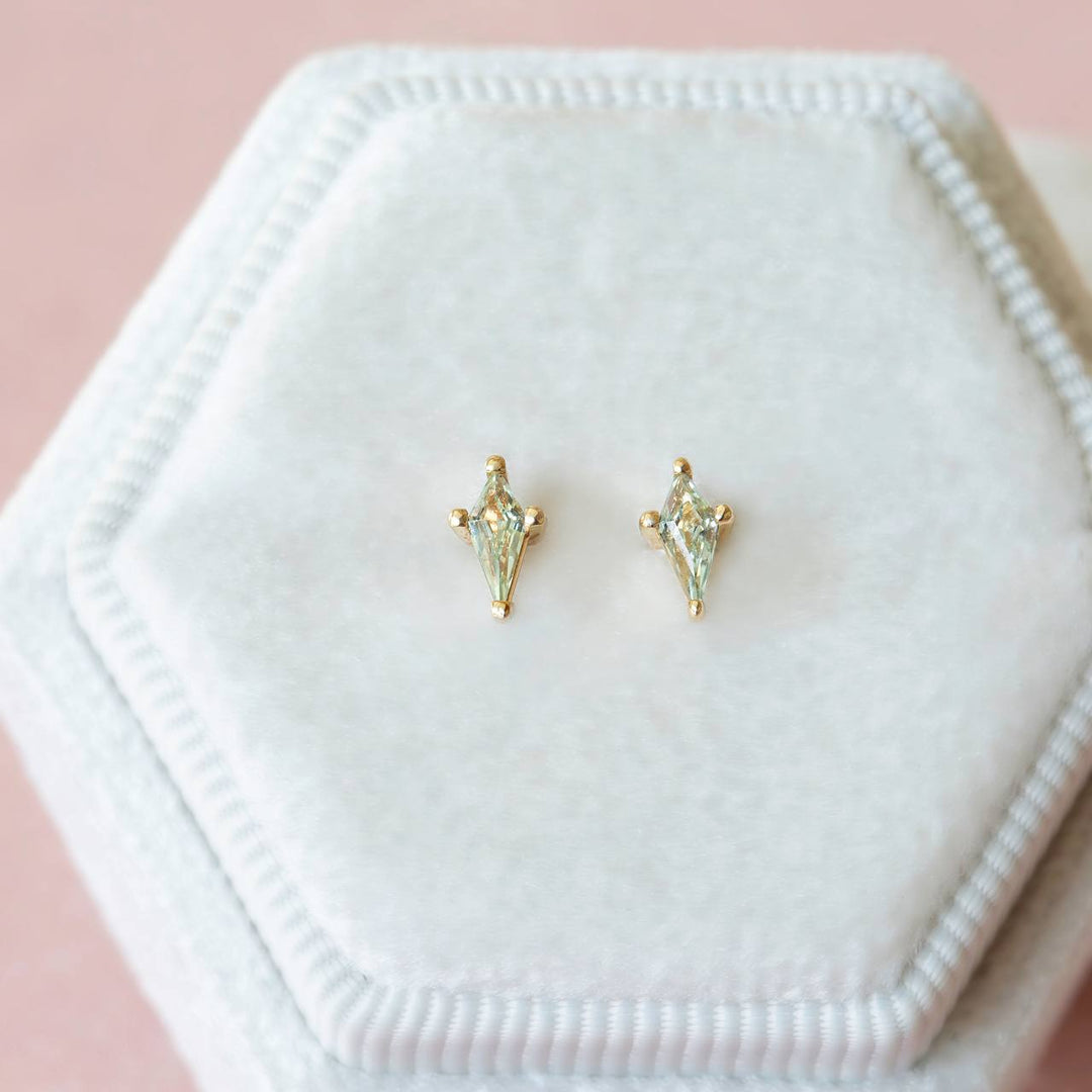 Lab-Grown Green Sapphire 14K Gold Geometric Earring Sapphire Studs