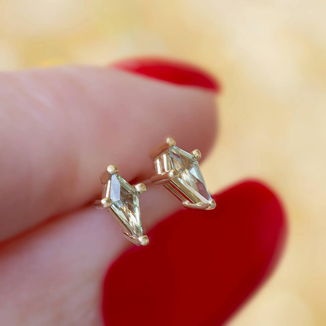 Lab-Grown Green Sapphire 14K Gold Geometric Earring Sapphire Studs