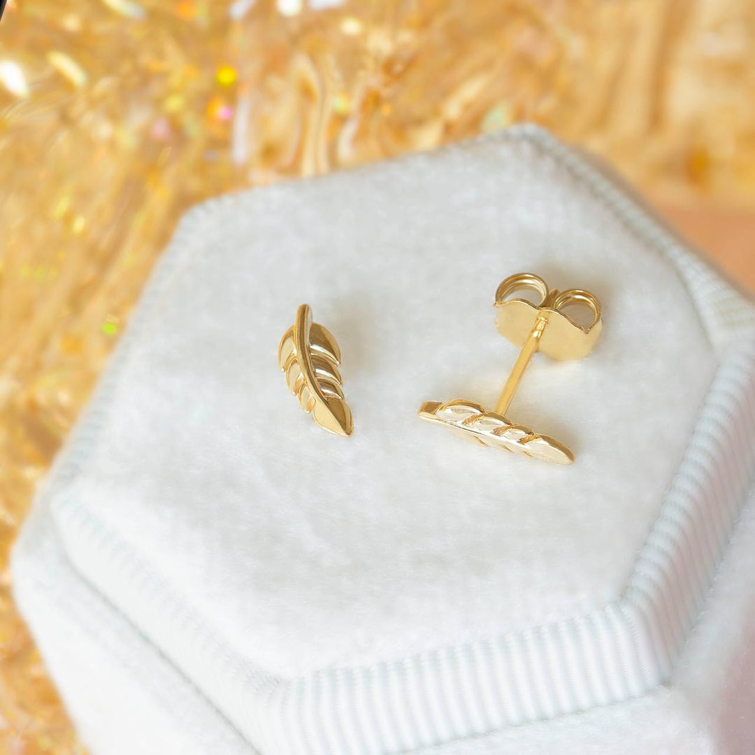 Nature Inspired Leaf Stud Earrings 14K Gold