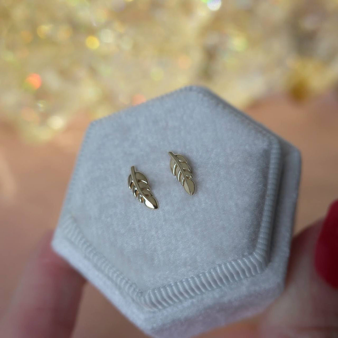 Nature Inspired Leaf Stud Earrings 14K Gold