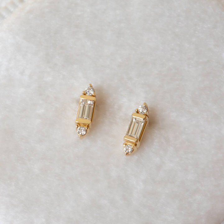 Natural Baguette Diamond Stud Earrings 14K Gold
