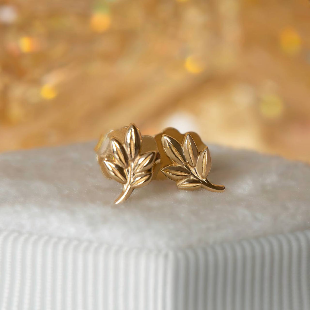 Dainty Minimalistic Leaf Earrings in 14K Gold