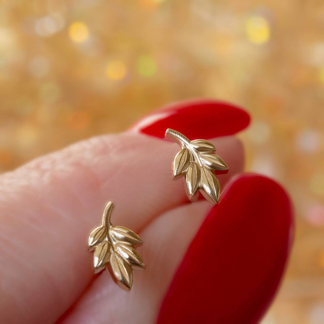 Dainty Minimalistic Leaf Earrings in 14K Gold